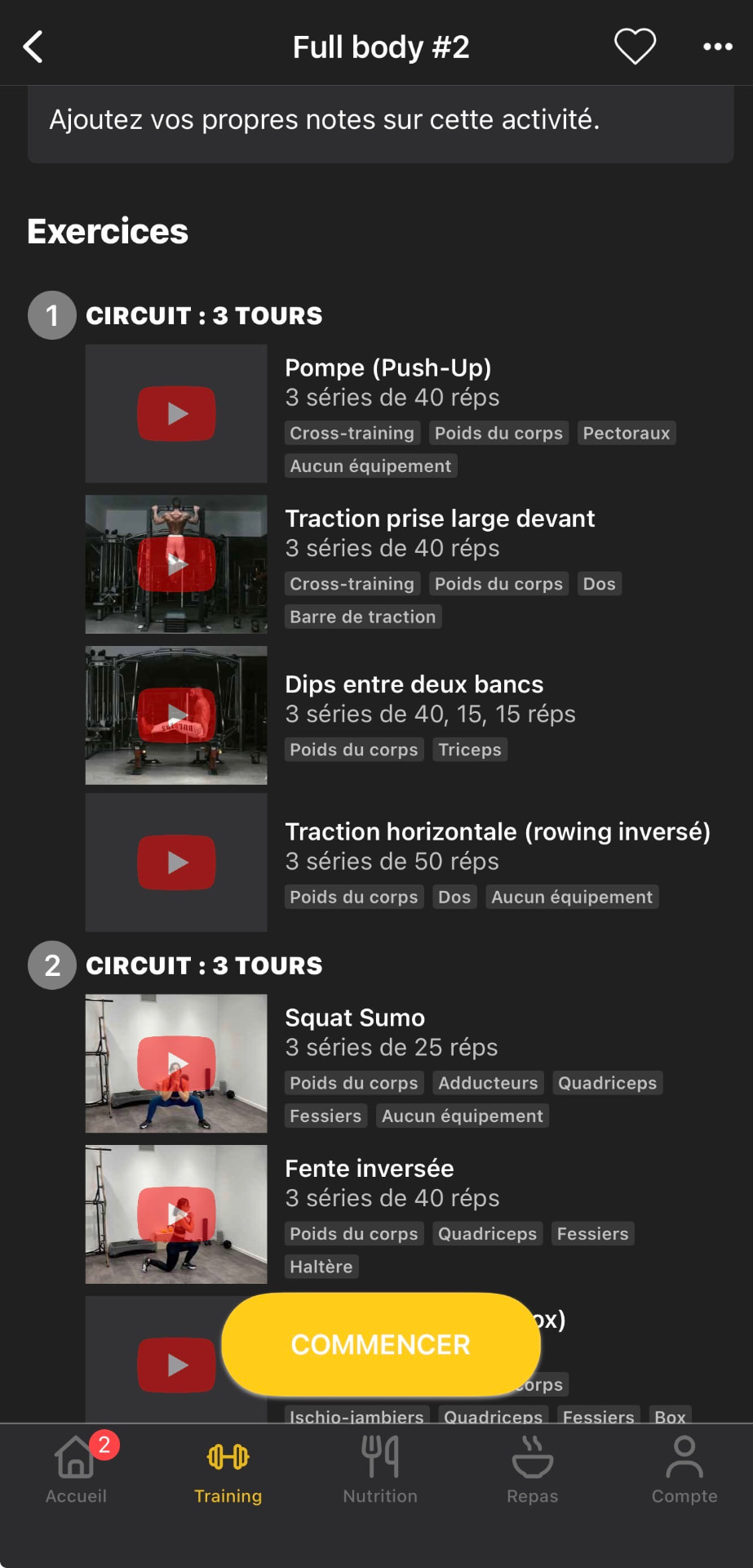 Tes entraînements filmés